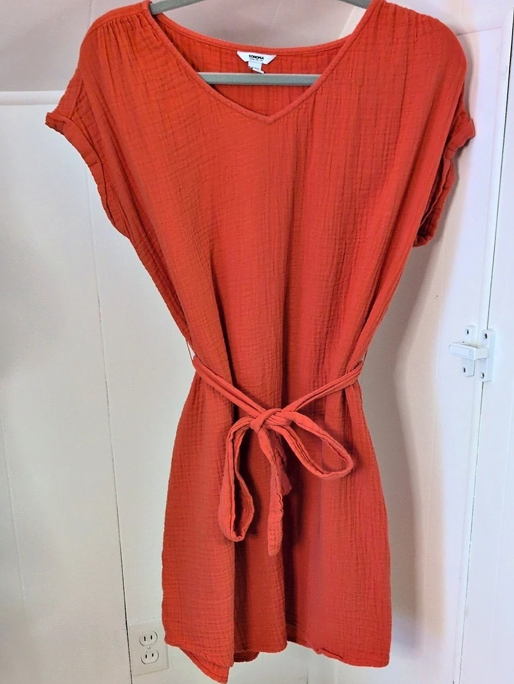 Sonoma Goods For Life Orange Tie Waist Mini Dress Size Large Like New